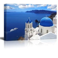 Canvas Prints - Landscape Amazing Santorini with Churches and Sea View - 32"x48"
