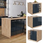 Kücheninsel Fame-Line Eiche Dunkelblau Hochglanz 90 cm geschlossen Vicco