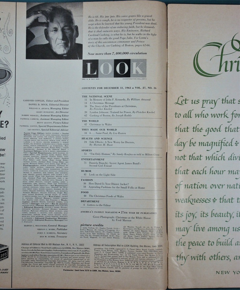 Look Magazine December 31, 1963 Memory of John Kennedy, James Bond's