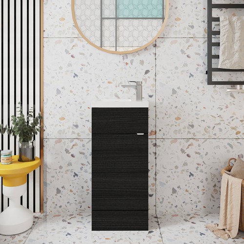 Hudson Reed Fusion Compact Vanity Unit & Basin 400mm - Charcoal Woodgrain - Picture 5 of 9