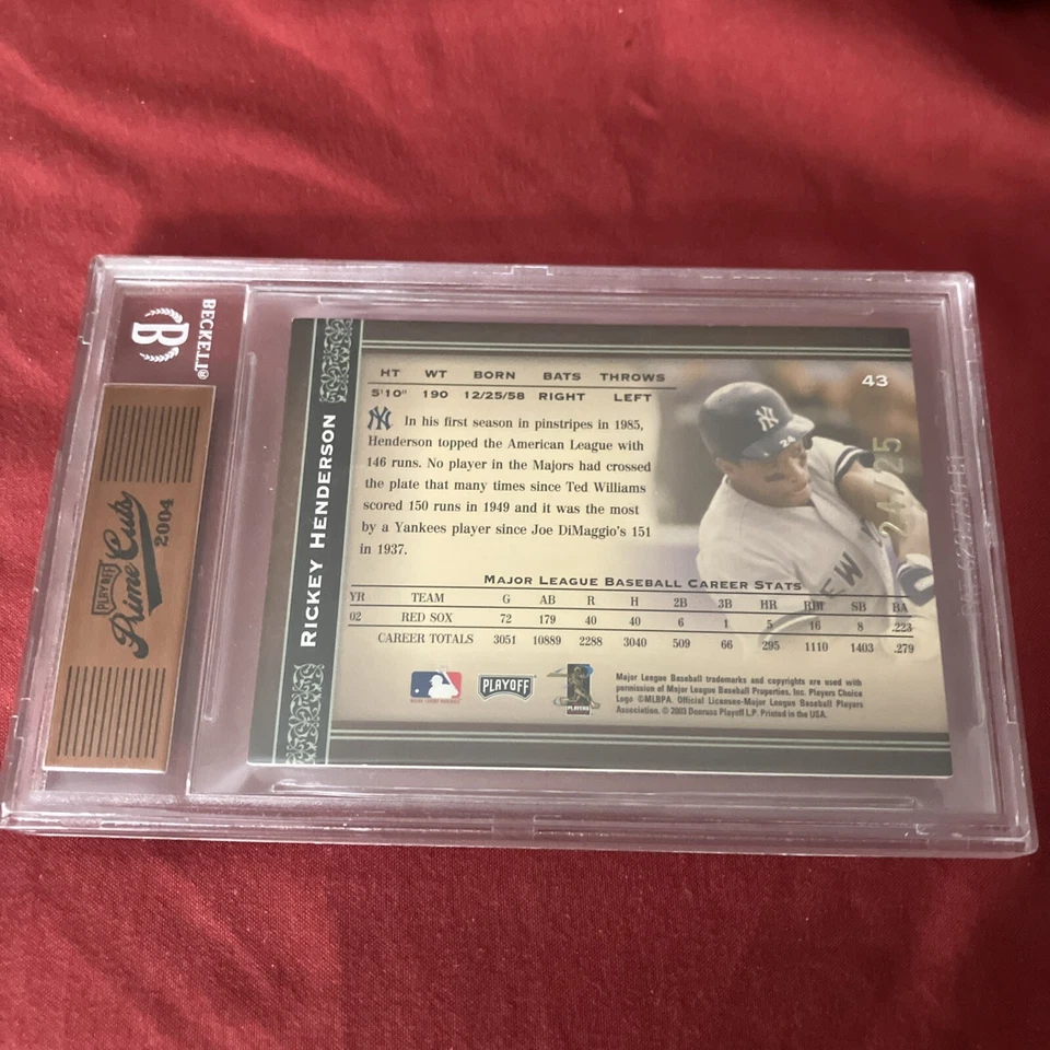 Camiseta deportiva 2004 Playoff Prime Cuts Signature Rickey Henderson #’d 24 #24/25 Foto 2 de 3
