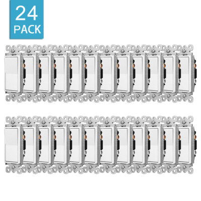 15Amp 120/277 Volt Decora Rocker Single-Pole Light Switch Wall White UL 24 Packs