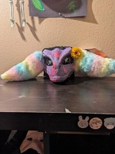 dino furry mask/ purple and pink head with rainbow fluffy ears