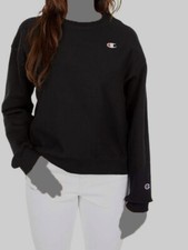  55 CHAMPION Womens Black Ribbed Crew Neck Active Wear Sweatshirt S