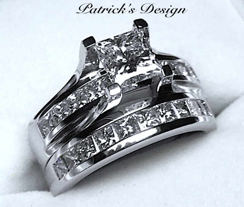 2.50CT NATURAL PRINCESS DIAMOND ENGAGEMENT RING BRIDAL SET 14K WHITE GOLD PD562G