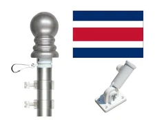 Costa Rica no Seal 3'x5' Poly Flag & Spinner Flagpole Set w/Adjustable Bracket