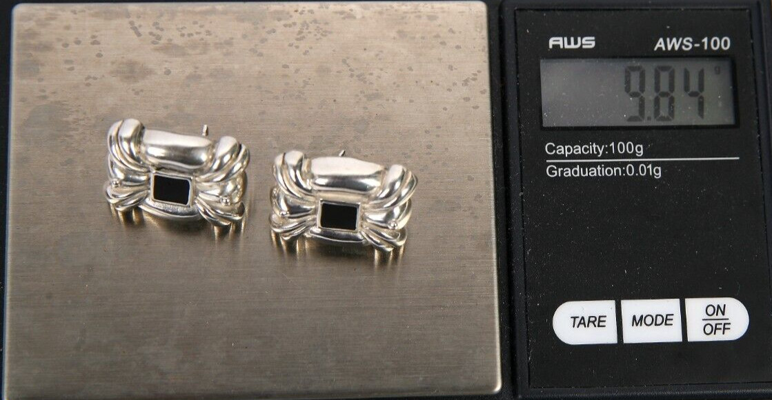 STERLING SILVER ONYX Rectangle Shape EARRINGS Sig… - image 3