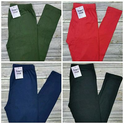 Girls Kids Solid Buttery Soft Leggings Black Olive Navy Brown Burgundy  S M L