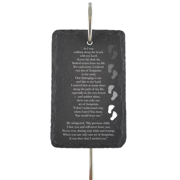 Footprints Grave Stick Marker Plaque Ornament Memorial Slate Graveside Decor