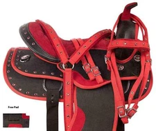 Synthetic Red/Black Western Horse Tack Saddle All Size.