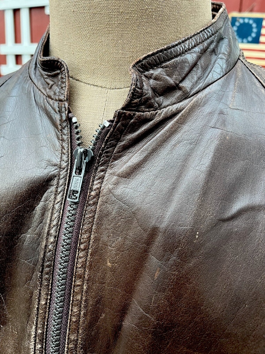 VTG Saks Fifth Avenue Men's Distressed Brown Leather Jacket Cafe
