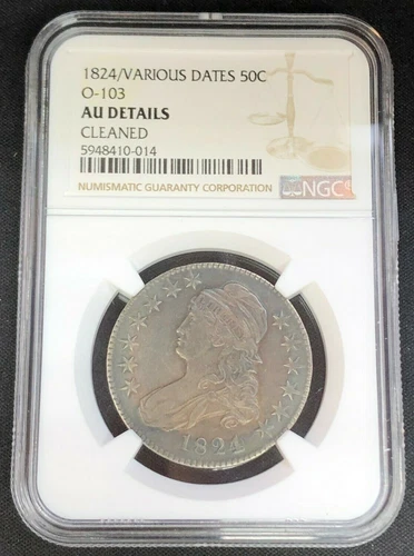 1824 Over Various Dates Bust Half Dollar O-103 NGC AU Details - Nice Toning!