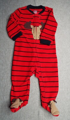 Child of Mine Carter's Unisex 3-6mos One Piece Footie Red w/ Black Trim Fleece