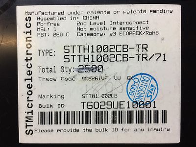 STTH1002CB ST MICRO DIODE SMT BRIDGE POWER 200V 40UA DUAL ROHS 25 PIECES
