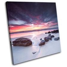 Seascape Beach  Sunset Seascape SINGLE CANVAS WALL ART Picture Print VA