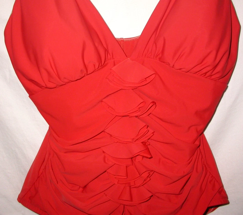 Traje de baño Resort talla 18 International Concepts una pieza naranja con volantes, sujetador Foto 2 de 4