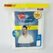 Hanes Premium T-Shirt 7 Pack Undershirt Mens White V-Neck Soft Tagless Sz Small