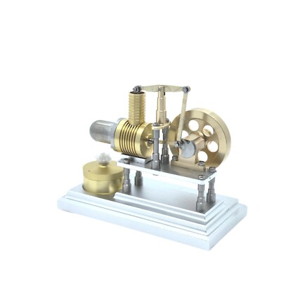OKMO Micro Horizontal Stirling Engine - Brass/Steel, 29mm Flywheel, Jin s Craft