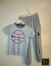 Youth Boys 2 PC Set Champion Grey T Shirt Youth Sz 7/8 Grey Pants Youth Sz M