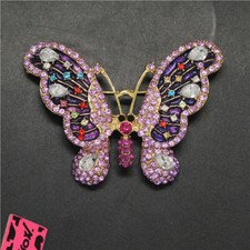 New Fashion Women Purple Cute Crystal Butterfly Rhinestone Charm Brooch Pin Gift