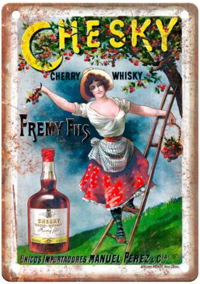 Chesky Cherry Whiskey, Fremy Fils, c 1900s Liquor Poster Retro Look Sign E744