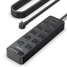 Power Strip Surge Protector Flat Plug with 20 AC Outlets 6 USB Chagring Ports...