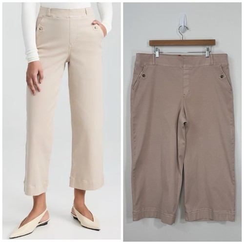 Spanx Stretch Twill Wide Leg Cropped Pants Plus Size 3X Blush Pink Pull On