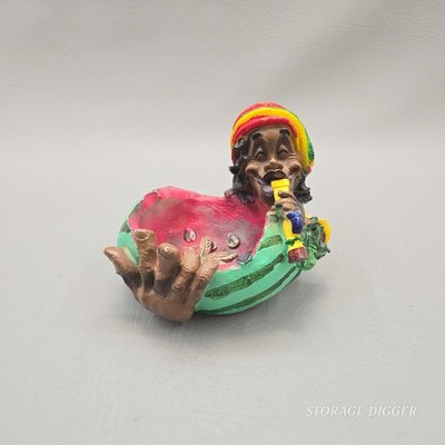 Vintage Rasta Jamaican Man Holding Watermelon Bowl Resin Cigarette Ashtray