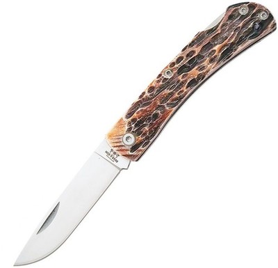 BEAR & SON KNIFE - 3.63'' LOCKBACK STAG BONE HANDLES -  S/S BLADE - USA - NIB
