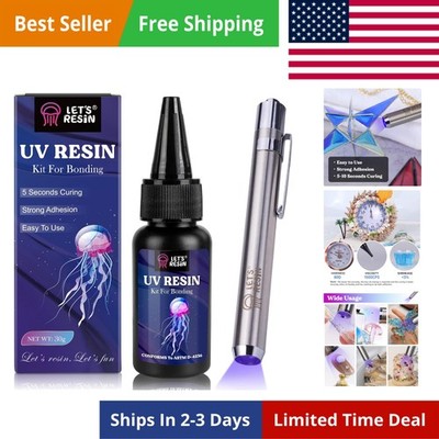 UV Resin Kit with Light, Bonding&Curing in Seconds, 30g UV Resin with Flashli...