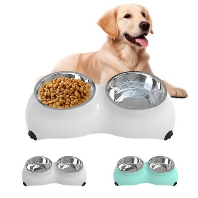 Stainless Steel Dog Bowls Set, Double Food & Water for Small, White 