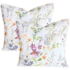 Sanracie Cotton Euro Pillow Shams 26"x26" , Flowers Botanical Pattern Floral...
