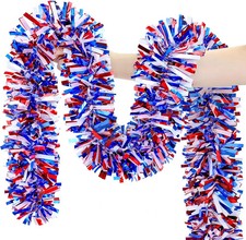 50FT 4Th of July Decorations, Red White and Blue Garland Metallic Tinsel Twist 4