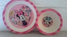 Disney Minnie Mouse Kids Plastic Dinnerware Set Plate/Bowl Yay Smile Sweet 