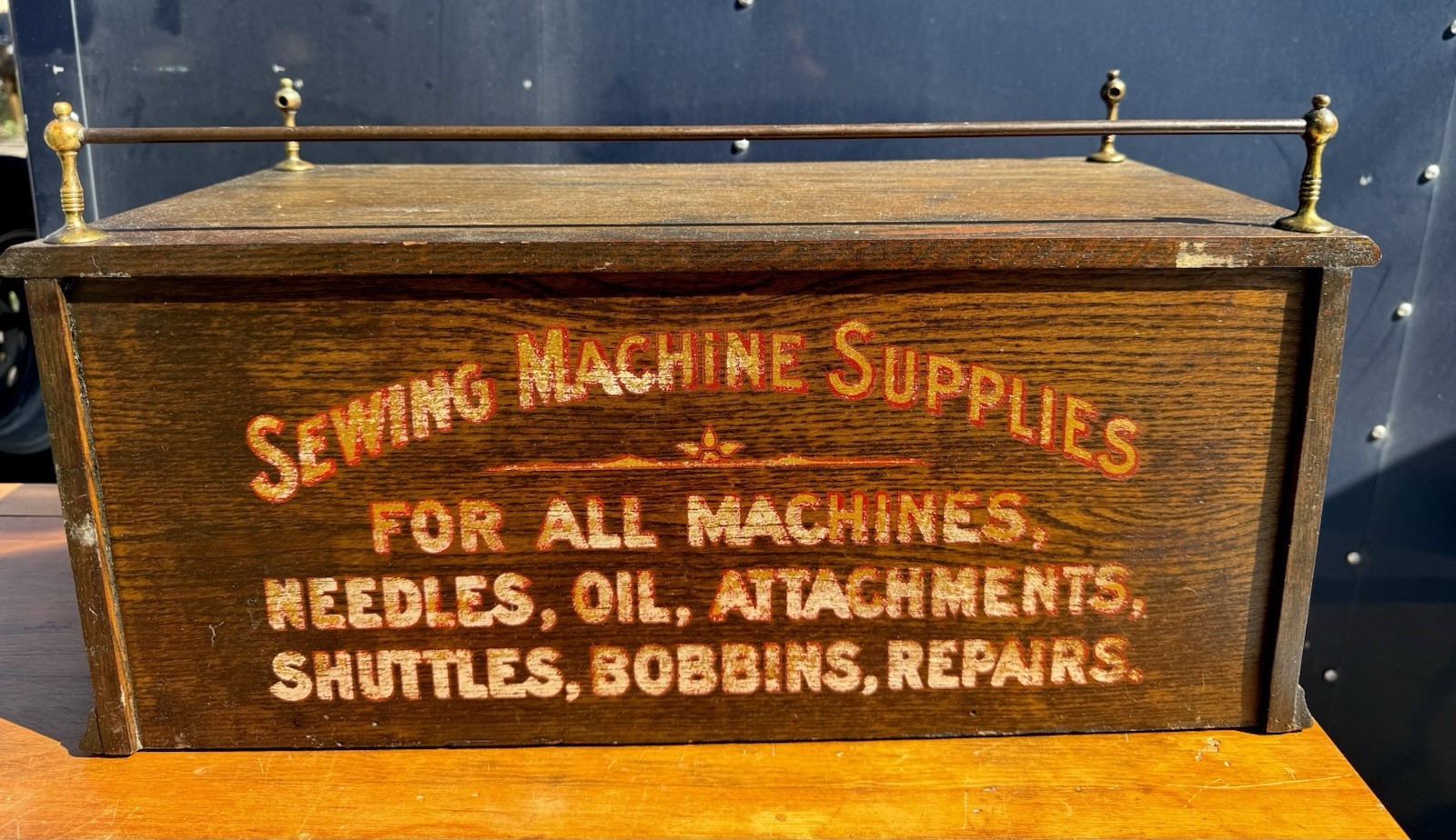 antique Store display sewing Machine Parts cabinet 2 drawers Spool Needles Oil