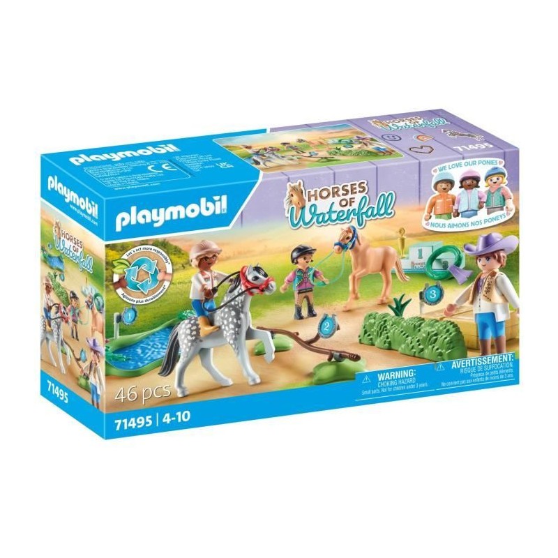 PLAYMOBIL 71495 Cavaliers poneys et saut d'obstacles, cadeau d'anniversaire idéal pour petit cavalier