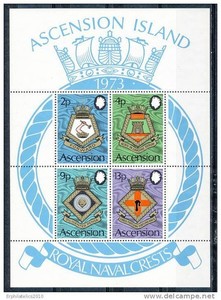 ASCENSION 1973 NAVAL CRESTS S/S  SC#169a MNH CV$26.50 SHIPS, ARMS, MILITARY A-AL
