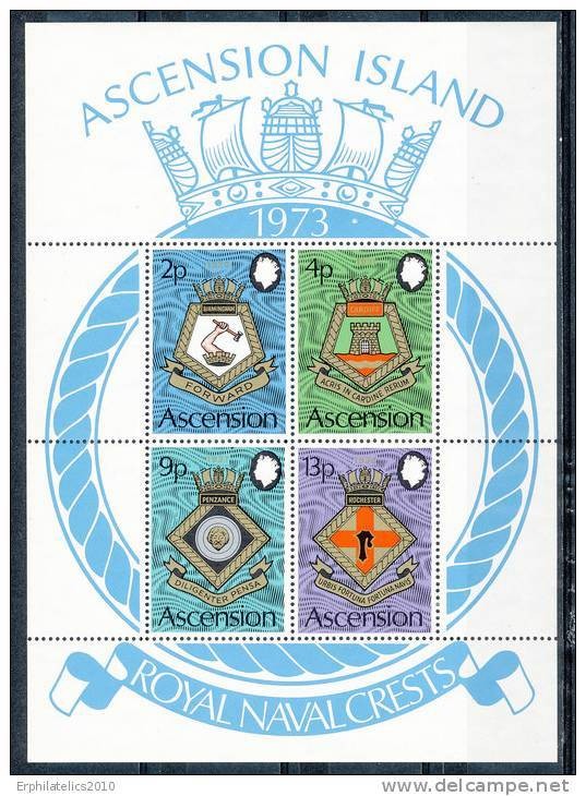 ASCENSION 1973 NAVAL CRESTS S/S  SC#169a MNH CV$26.50 SHIPS, ARMS, MILITARY A-AL