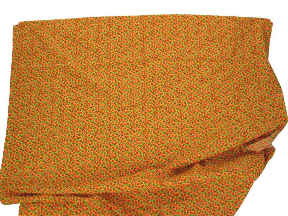 Tela Floral Vintage Años 70 Ditsy Calico Amarillo Mostaza Rojo Margarita Verde Tulipán Boho Foto 3 de 3