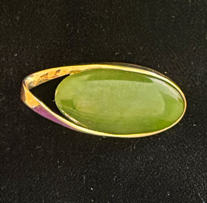 Authentic Gold plated Oval Green Jade Cabochon Bezel Gemstone Charm Pendant