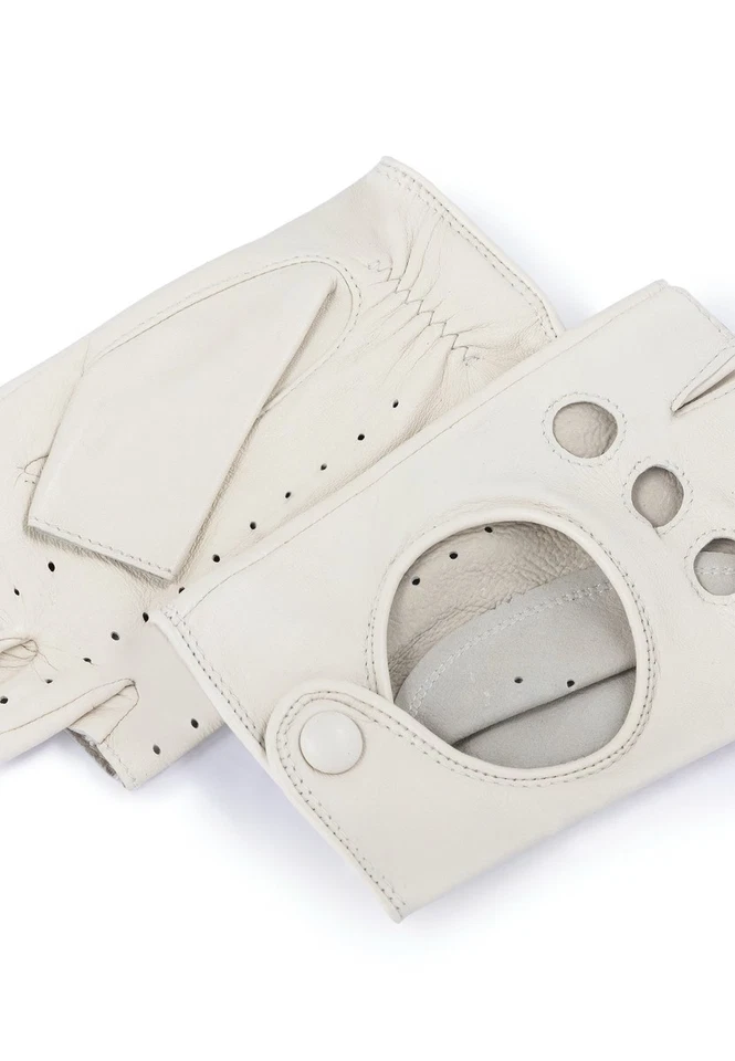 Roeckl Florenz Autofahrer Lederhandschuhe Damen Halbfingerhandschuhe White - Bild 3 von 3