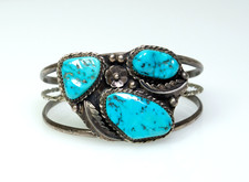 Argent - Bracelet Vintage - Turquoise - Fait Main - Navajo, Bijoux Indiens