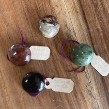 LOT OF 4 ANTIQUE 1890S AGATE MOSS STONE SEWING BUTTON VICTORIAN EDWARDIAN 5/8&rdquo; F