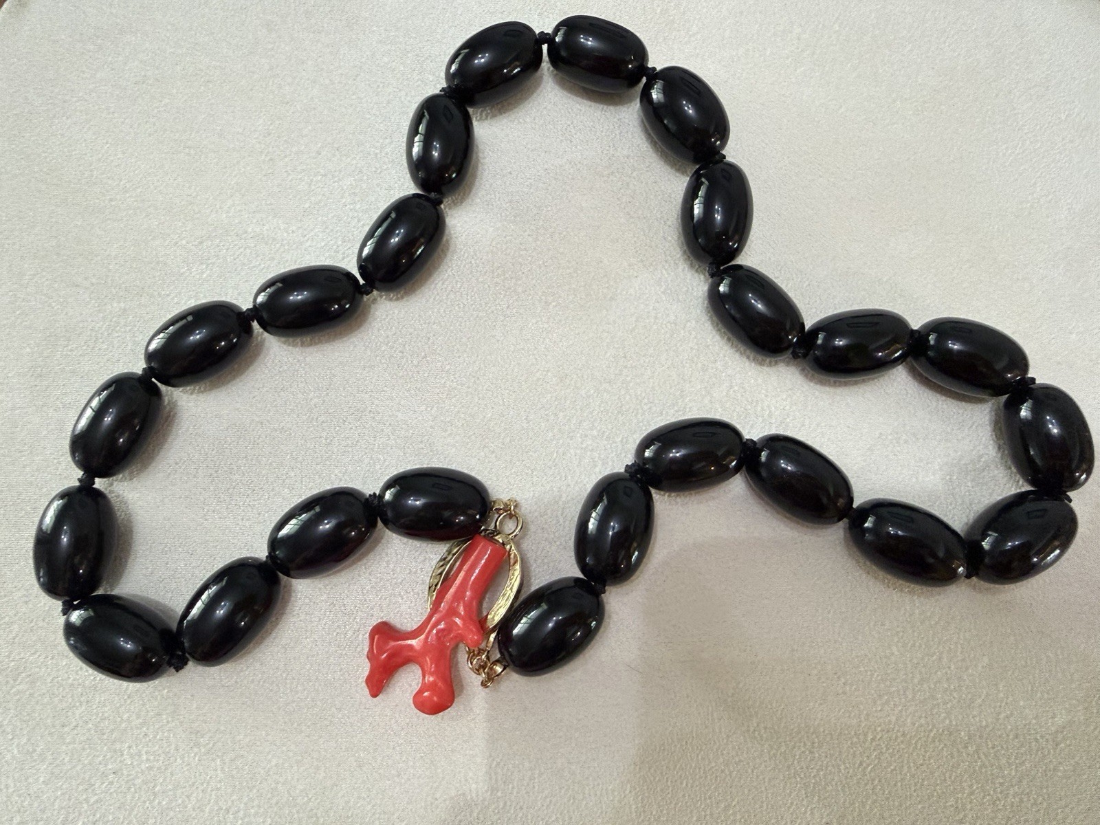Vintage Kenneth Jay Lane Andros Black Bead Coral Toggle Necklace