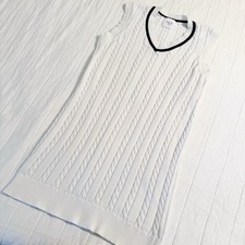 VICI Cable Knit Sleeveless Dress MEDIUM White 100% Cotton V Neck Preppy Golf