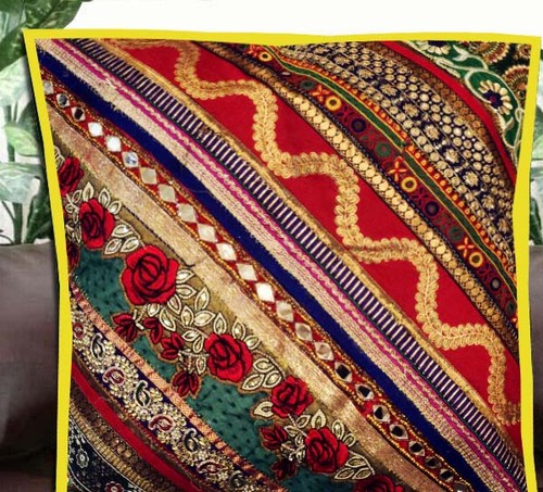 24" Handmade Patchwork Beaded Embroidered Throw Living Room Cushion Pillow Cover - Picture 4 of 8
