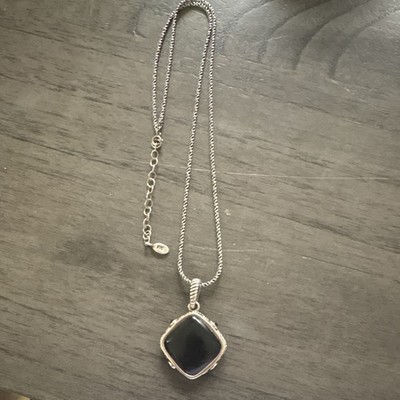 Necklace 925 Barse Sterling Silver Black Pendant 18 Chain Signed Vintage