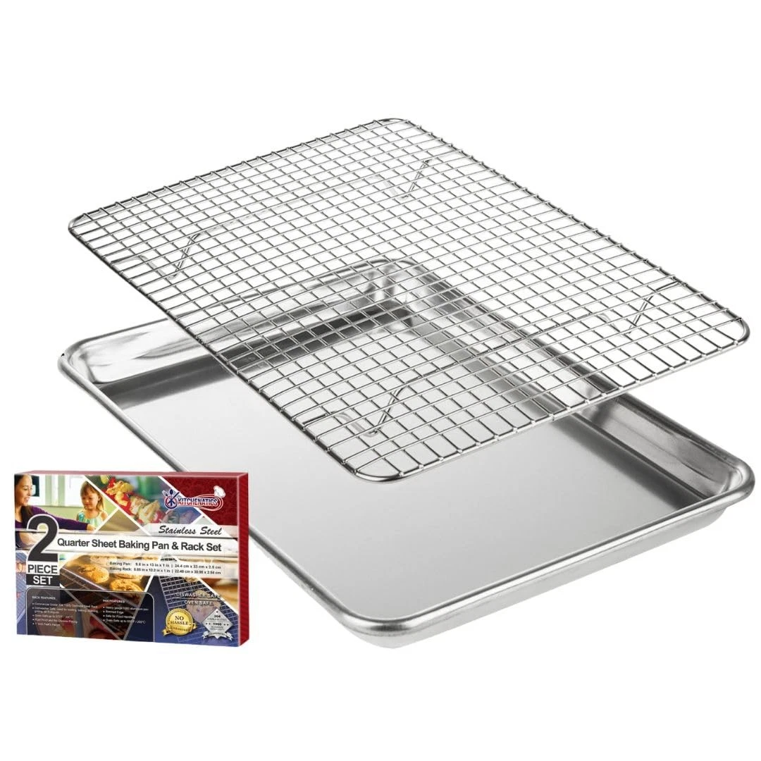 Small Quarter Sheet Baking Pan with Rack, Stainless Steel Baking Rack & Alumi...