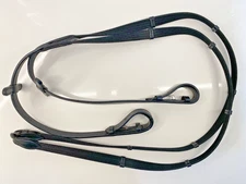 Black English Leather & Cotton Web Hook End Reins 3/4" - Plymouth