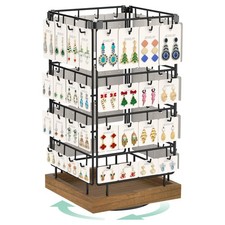 Rotating Earring Display Stand with 64 Hooks Jewelry Rack for Card Sales Events